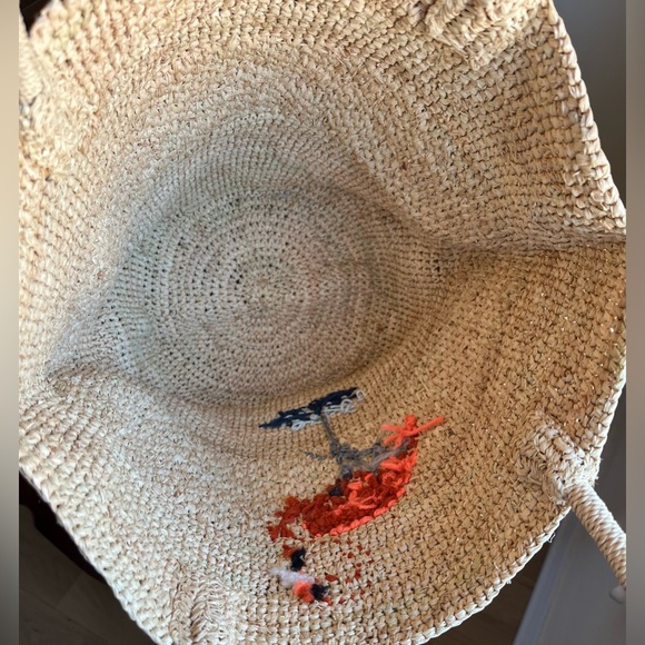 Embroidered Flamingo Raffia Tote - Handmade - Picture 7 of 12